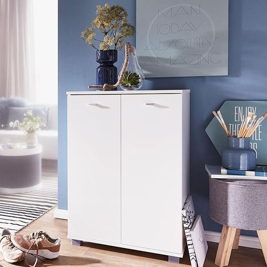 Shoe Cupboard 2 Door / 60 x 90 x 35 CM White Front High Shine 12 Pairs of shoes