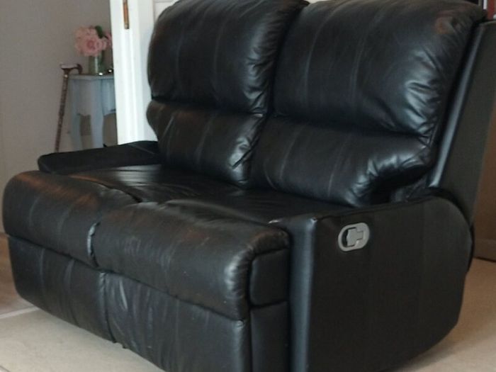 2 seater recliner sofa black leather
