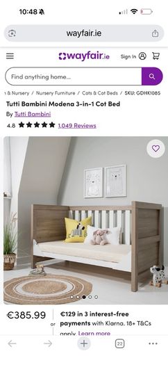 Tutti Bambini Modena 3-in-1 Cot Bed  White Oak