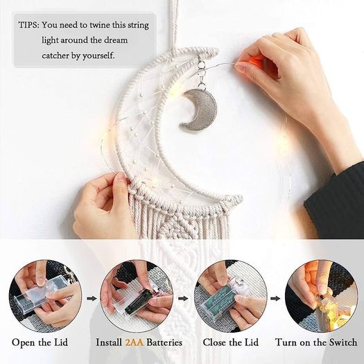 Handmade Moon Dream Catcher Woven Cotton Half Circle Moon Dreamcatcher Macrame Wall Art Home Decoration Wedding Decoration Ornaments Craft