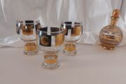 Fabulous Rare Set of Three Vintage Retro MCM Goblet Shaped Beer Glasses by CERA Glass in the Black and 22Carat Gold US Presidential Coin Pattern #P28 Circa 1960's