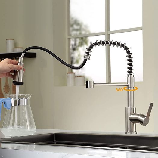 Kitchen Tap,Nickel Sink Mixer Tap with Extendable Spray,Spring Kitchen Tap,360 Degree Swivel 4 Jets,Stainless Steel (FREE POSTAGE)