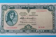 Irish 1963 Lady Lavery One pound banknote in uncirculated condition