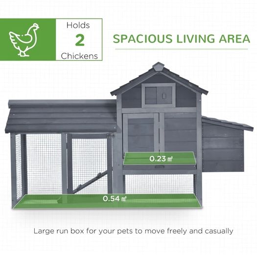 Small Chicken Coop with Run Hen House Poultry Nesting Box Grey 150.5 x 54 x 87cm