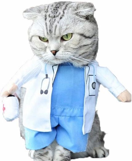 Dog Cat Doctor Costume Pet Doctor Clothing Halloween Jeans Outfit Apparel (MULTIPLE SIZES)