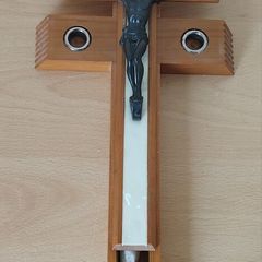 Vintage Italian made 'Last Rites' hardwood wall Crucifix 13" tall FREEPOST