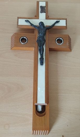 Vintage Italian made 'Last Rites' hardwood wall Crucifix 13" tall FREEPOST