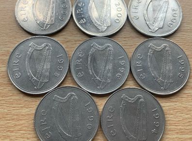 Ireland 1 pound date run 1990 to 2000 millenium 8 coin lot all nice grade