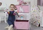 Kids Unicorn Chest of Drawers Furniture Storage Chest for Kids, Bedroom, Nursery, Playroom, Clothes, Toy Storage - Steel Frame, Wood Top, 3 Fabric Bins