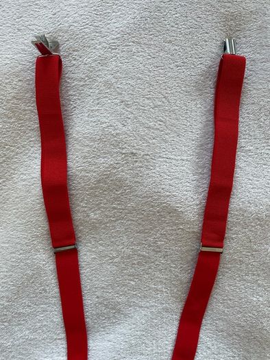 Red Suspenders Elastic Braces Adjustable Silver Clips Unisex Cosplay Costume
