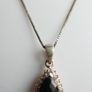 Vintage Sterling Silver 925 Genuine Black Jade and Zircon Necklace Pendant, length 18" - 4,5g Image 5