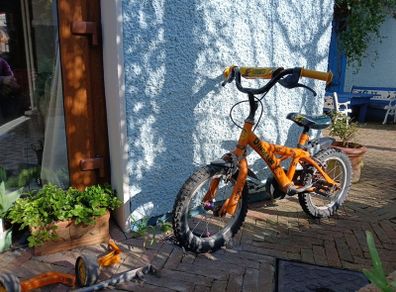 boys 14 inch bicycle with stabilisers and balance buddy