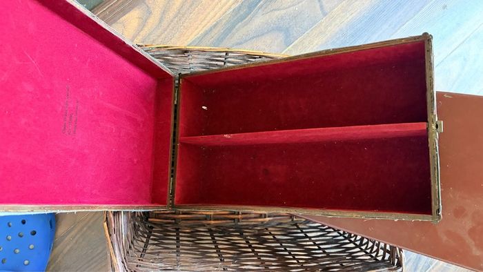 Vintage wine cases and Wicker basket