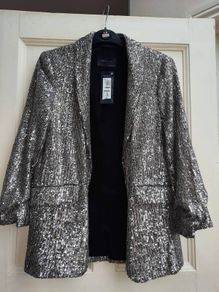 NEW M&S Pewter Sequinned Jacket 8