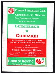 20th May 2000. GAA (Gaelic Football) Programme. Limerick (Luimneach) V Cork (Corcaigh) @ Fitzgerald Park