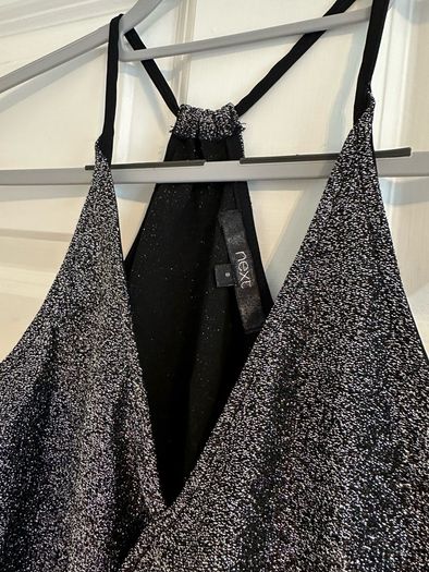 New Next Women's Black and Silver Sparkly Sleeveless Top - Size UK 8