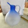Vintage from the 1980s blue Frosted Art Glass Carafe / vase Image 2