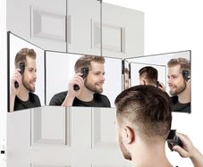 SALE | Vanexiss 3 Way Mirror,360 Mirror Self Cut Hair,Adjustable & Foldable Portable Trifold Mirror with Height Retractable Hook,for DIY Haircut,Hair Coloring,Hair Braiding,Shaving,Makeup