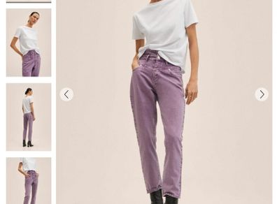 MANGO mauve high waisted frayed bottom jeans Sz 34 (Fit 8UK) - Bnwot Rrp 39.99