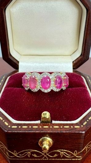 Silver Harry Ivens Designer Ring   925 Gold Plated Silver  Natural Zambian Rubies  White Zircons
