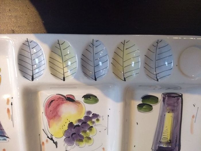 Mid-Century 1950's Kitsch Large Italian Hand-Painted Anti-Pasti Serving Dish