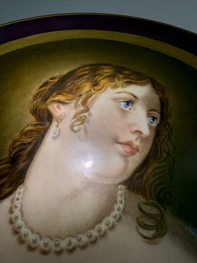 Antique KPM Berlin Hand-Painted Cabinet Plate. Portrait of a Baroque Beauty, 19th Century