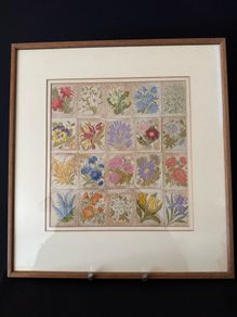 Vintage 1930s Kensitas Silk Flowers Framed Embroidered Panel (38 x 41 cm)