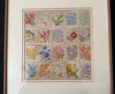 Vintage 1930s Kensitas Silk Flowers Framed Embroidered Panel (38 x 41 cm)