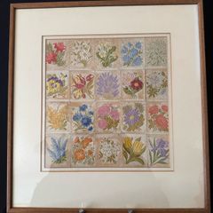 Vintage 1930s Kensitas Silk Flowers Framed Embroidered Panel (38 x 41 cm)