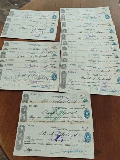 23X 1934 Bank of Ireland Belfast Cheques