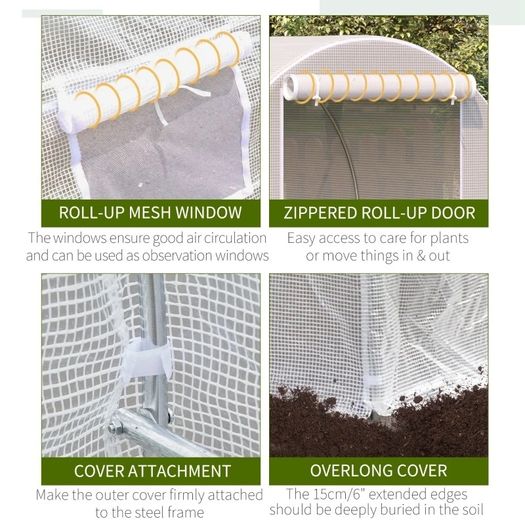 4 x 2 x 2m Walk-in Greenhouse Plant Growth Tent Warm House Gardening Tunnel Outdoor PE cloth Metal Frame