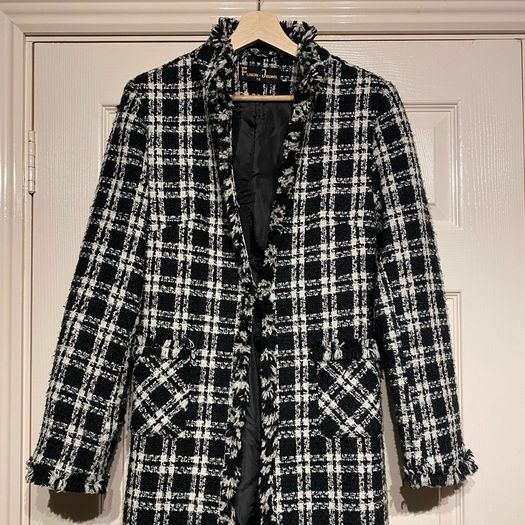 Chanel-Inspired Boucle Checkered Coat - Elegant, Timeless, Size M / 38 / 10