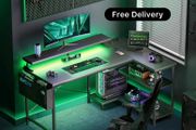 L Shaped Gaming Desk with LED Lights, 100 x 70 cm
