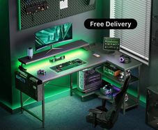 L Shaped Gaming Desk with LED Lights, 100 x 70 cm