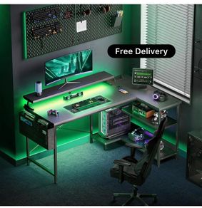 L Shaped Gaming Desk with LED Lights, 100 x 70 cm