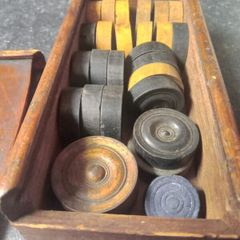 Vintage Wooden Draughts Game Pieces