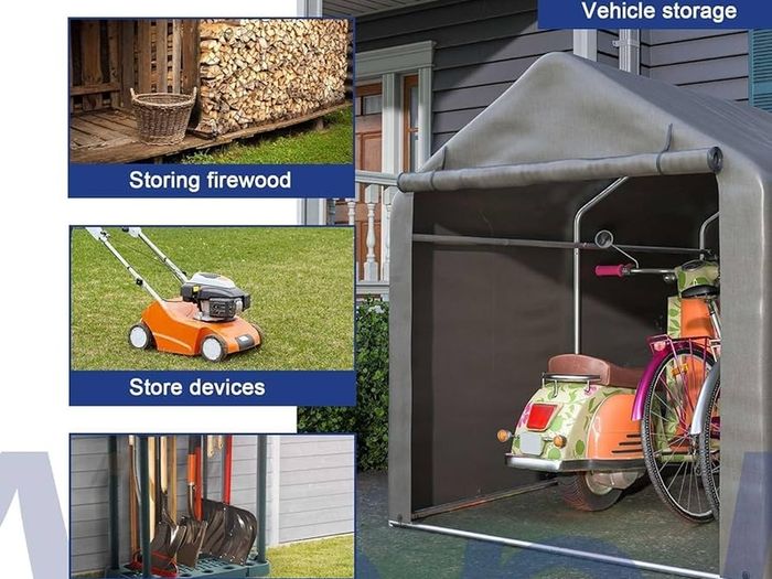 2.2M 1.6M Garden Waterproof Anti-UV Bike Storage Tent Bicycle Motorcycle Shed Shelter Outdoor Backyard Steel Frame PE Cover Zipper Door Large Grey