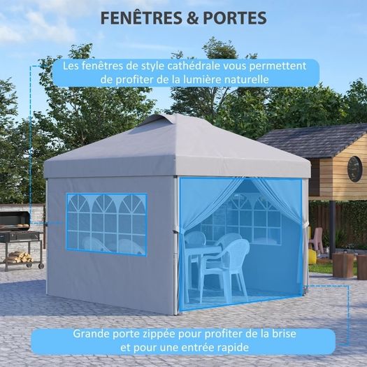 Pop-up Folding Party Gazebo 3 x 3 Adjustable Height with Sidewalls, Vents, Windows and Wheeled Carry Bag
