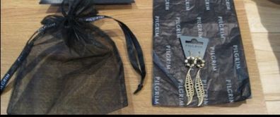 Nice gift!! Pilgrim drop black gold plated floral and leaf design earrings