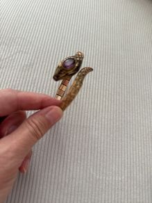 Antique Art Deco Andreas Daub Rolled Gold Snake Bangle - Amethyst Paste
