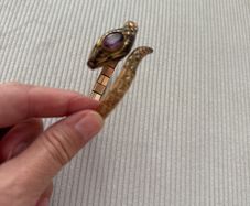 Antique Art Deco Andreas Daub Rolled Gold Snake Bangle - Amethyst Paste