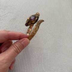 Antique Art Deco Andreas Daub Rolled Gold Snake Bangle - Amethyst Paste
