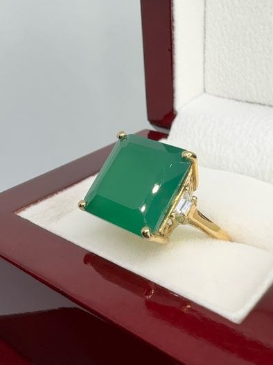 Gold plated Verde Onyx & White Zircon Ring 14K Gold Plated