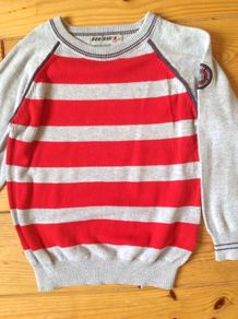Age 3-4 Grey & Red Striped Jumper