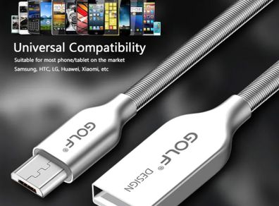 Metal Micro USB Fast Charger Cable for Android Galaxy S4 S6 S7 Edge HTC LG Sony