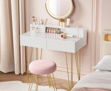 LED Dressing Table with Stool charging station and Mirror with 2 Drawers
