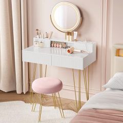 LED Dressing Table with Stool charging station and Mirror with 2 Drawers