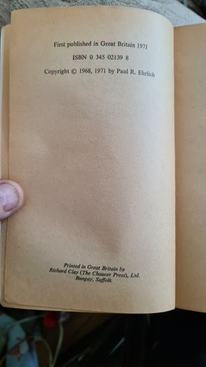 The Population Bomb. By Dr Paul R. Ehrlich 1971