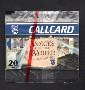 1995 Ireland 20 unit Voices of the World - choral spectacular (Schlumberger SC7) Call Card Mint in Packaging. Telecom Eireann Card Number 1092