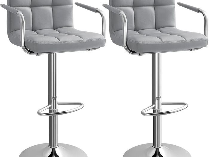 2pcs Adjustable Height Bar Stool Stainless Steel With Armrest Footrest